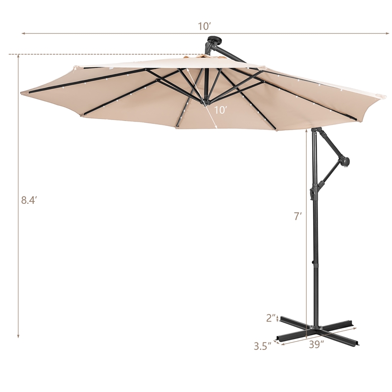 Pemberly Row Solar Powered 32LED Lighted Patio Offset Umbrella Outdoor Beige