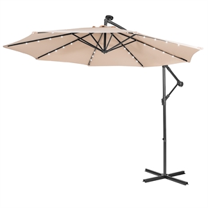Pemberly Row Solar Powered 32LED Lighted Patio Offset Umbrella Outdoor Beige