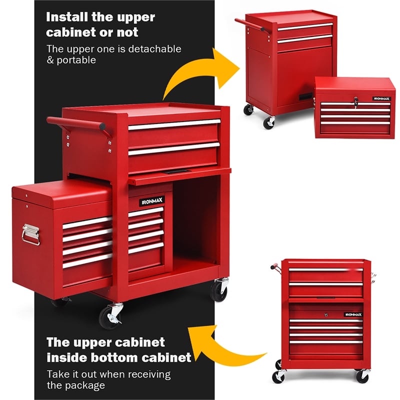 Pemberly Row High Capacity Rolling Tool Chest Storage Cabinet Toolbox Red