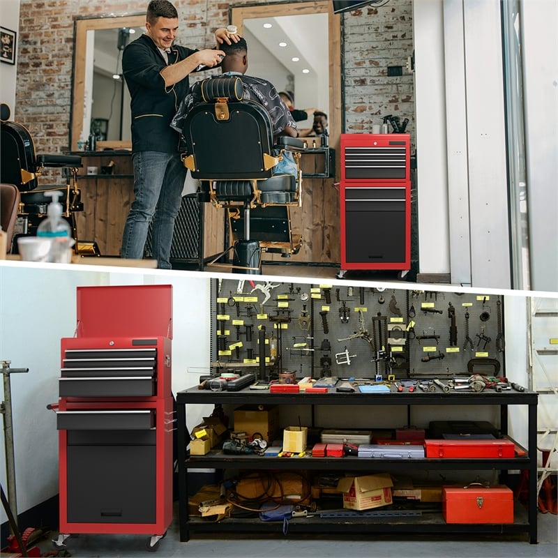 Pemberly Row 2 in 1 Rolling Cabinet Storage Chest Box Garage Toolbox Organizer