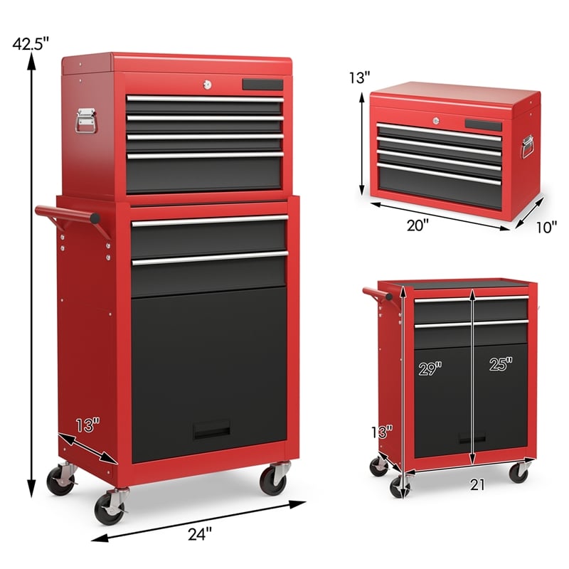 Pemberly Row 2 in 1 Rolling Cabinet Storage Chest Box Garage Toolbox Organizer