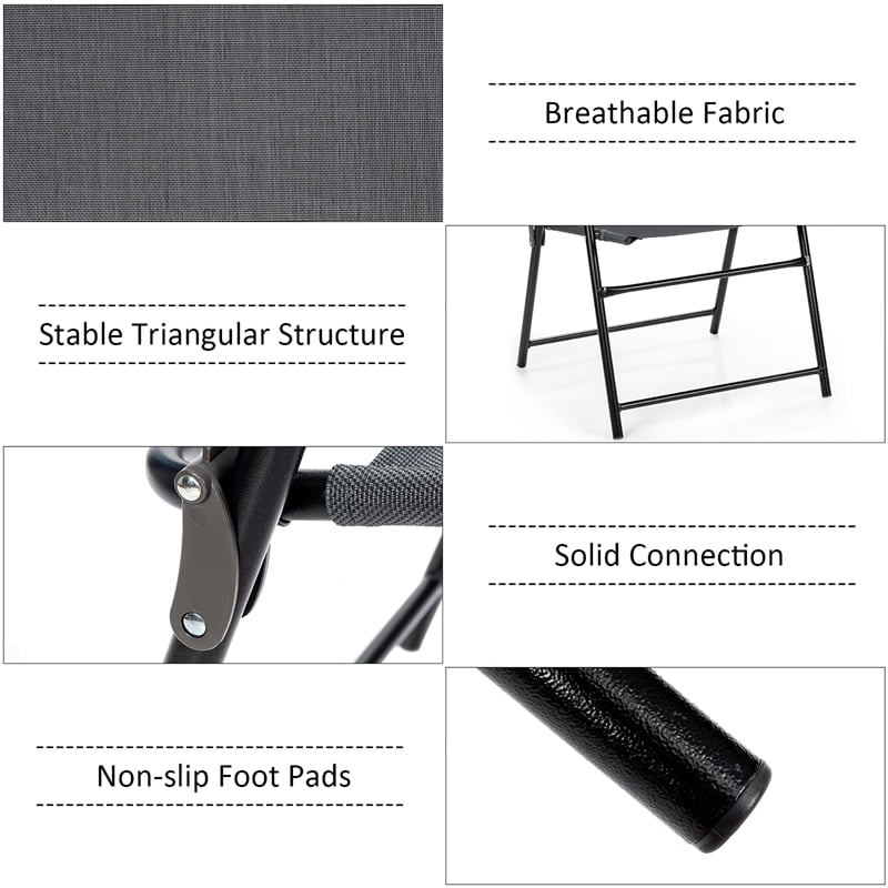 Pemberly Row 4Pc Patio Folding Chair W/Armrest Portable Camping Lawn Garden Gray