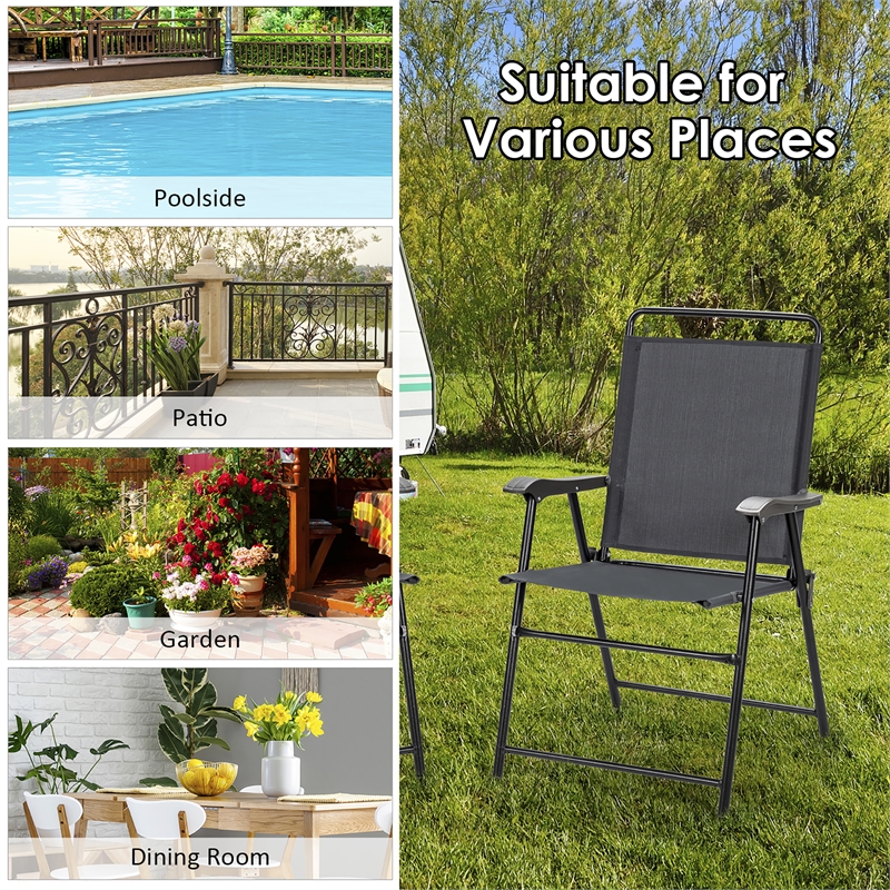 Pemberly Row 4Pc Patio Folding Chair W/Armrest Portable Camping Lawn Garden Gray