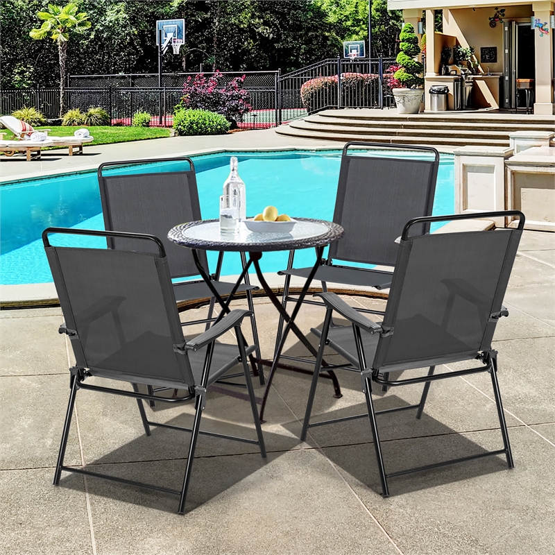 Pemberly Row 4Pc Patio Folding Chair W/Armrest Portable Camping Lawn Garden Gray