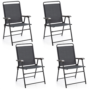 Pemberly Row 4Pc Patio Folding Chair W/Armrest Portable Camping Lawn Garden Gray