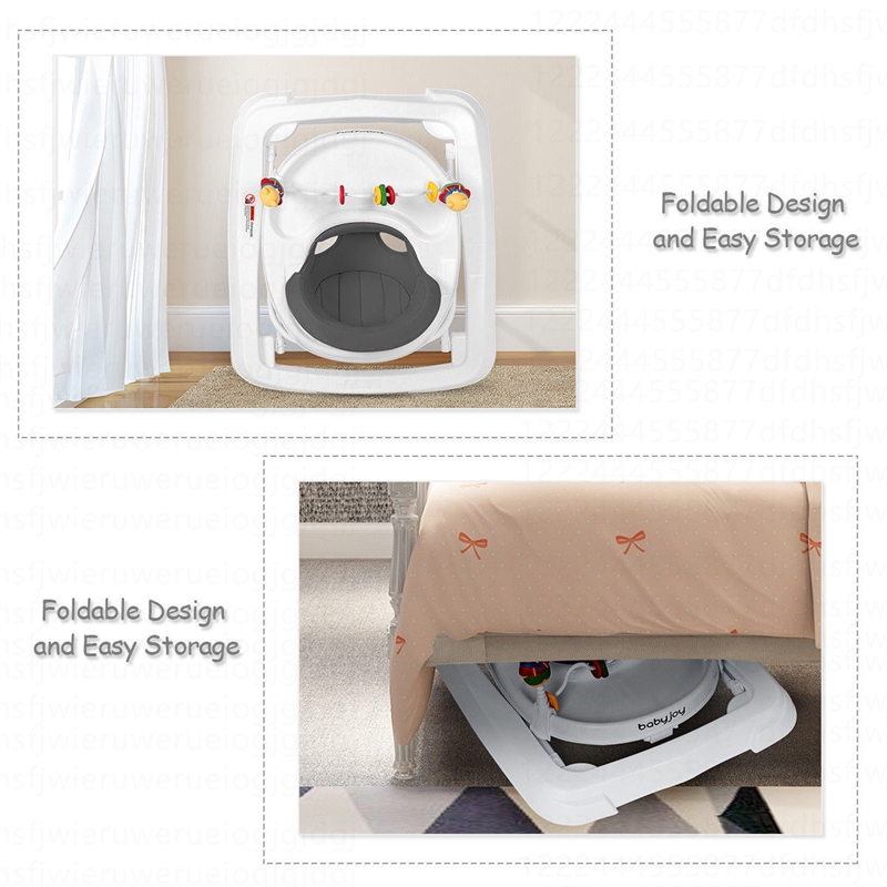 Pemberly Row Walker Adjustable Height Removable Toy Wheels Folding Portable Gray