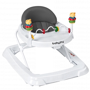 Pemberly Row Walker Adjustable Height Removable Toy Wheels Folding Portable Gray
