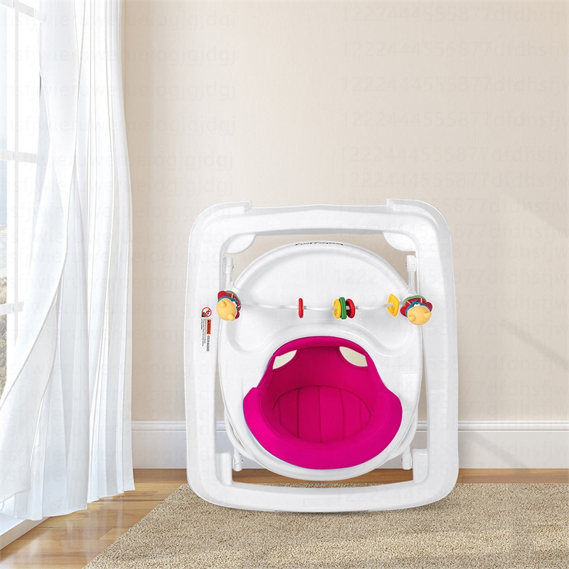 Pemberly Row Walker Adjustable Height Removable Toy Wheels Folding Portable Pink