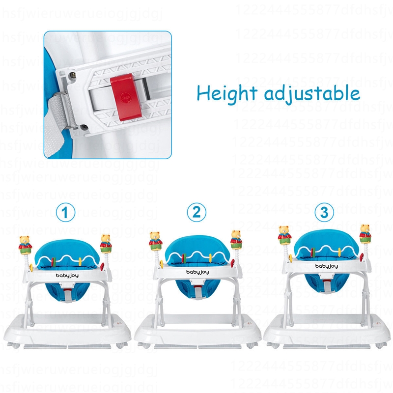 Pemberly Row Walker Adjustable Height Removable Toy Wheels Folding Portable Blue