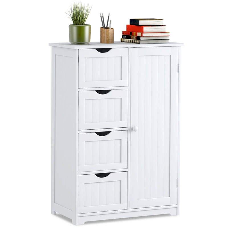 Pemberly Row Bathroom Storage Wooden 4 Drawer Cabinet Cupboard 2 Shelves White