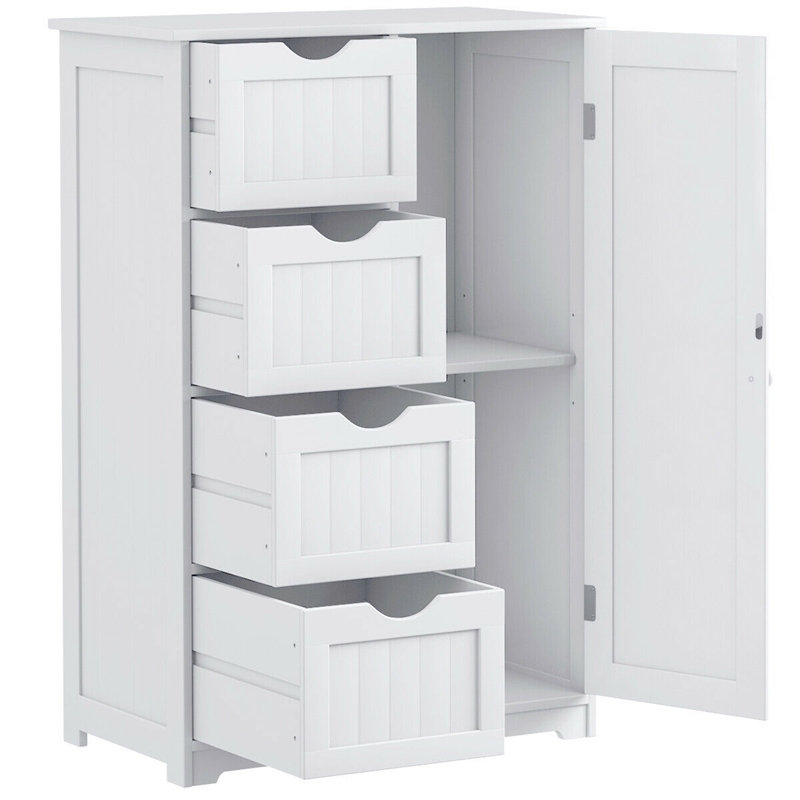 Pemberly Row Bathroom Storage Wooden 4 Drawer Cabinet Cupboard 2 Shelves White