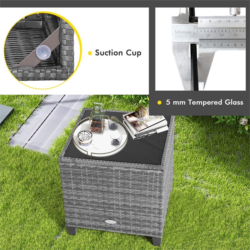 Pemberly Row 3PCS Patio Furniture Bistro Set Sofas Side Table Armrest Gray