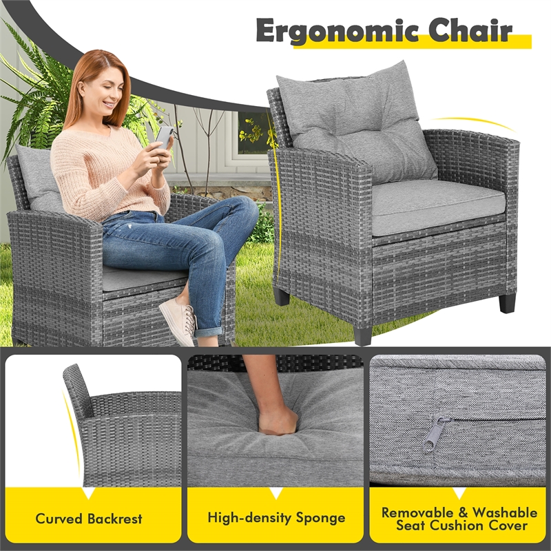 Pemberly Row 3PCS Patio Furniture Bistro Set Sofas Side Table Armrest Gray