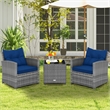 Pemberly Row 3PCS Patio Furniture Bistro Set Sofas Side Table Armrest Navy