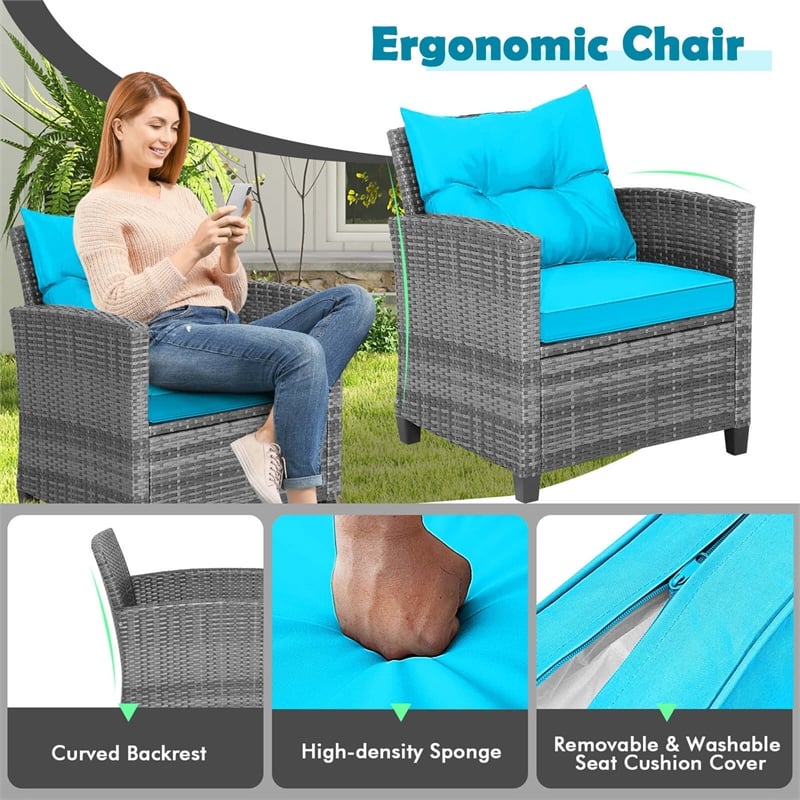 Pemberly Row 3PCS Patio Furniture Bistro Set Sofas Side Table Armrest Turquoise