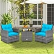 Pemberly Row 3PCS Patio Furniture Bistro Set Sofas Side Table Armrest Turquoise