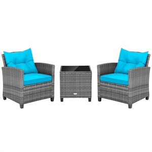 Pemberly Row 3PCS Patio Furniture Bistro Set Sofas Side Table Armrest Turquoise