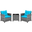 Pemberly Row 3PCS Patio Furniture Bistro Set Sofas Side Table Armrest Turquoise