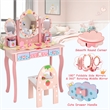 Pemberly Row Kids Vanity Princess Makeup Dressing Table Chair Set w/Mirror Pink