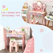 Pemberly Row Kids Vanity Princess Makeup Dressing Table Chair Set w/Mirror Pink