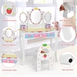 Pemberly Row Kids Vanity Princess Makeup Dressing Table Chair Set w/Mirror White