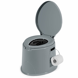 Pemberly Row Portable Travel Toilet Indoor Outdoor W/Paper Holder Camping Gray