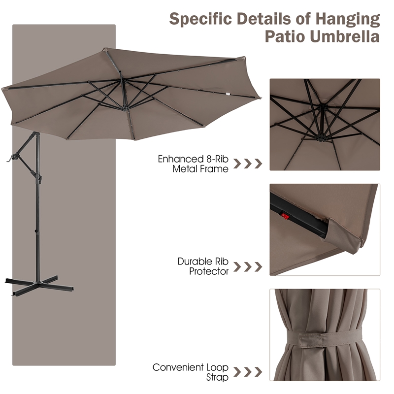 Pemberly Row Solar Powered 32LED Lighted Patio Offset Umbrella Outdoor Coffee