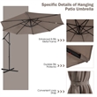 Pemberly Row Solar Powered 32LED Lighted Patio Offset Umbrella Outdoor Coffee