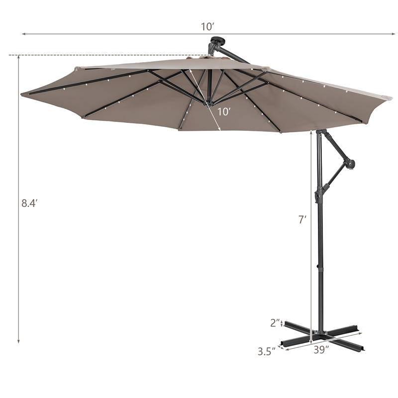 Pemberly Row Solar Powered 32LED Lighted Patio Offset Umbrella Outdoor Coffee