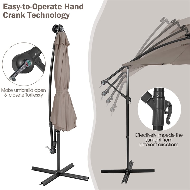 Pemberly Row Solar Powered 32LED Lighted Patio Offset Umbrella Outdoor Coffee