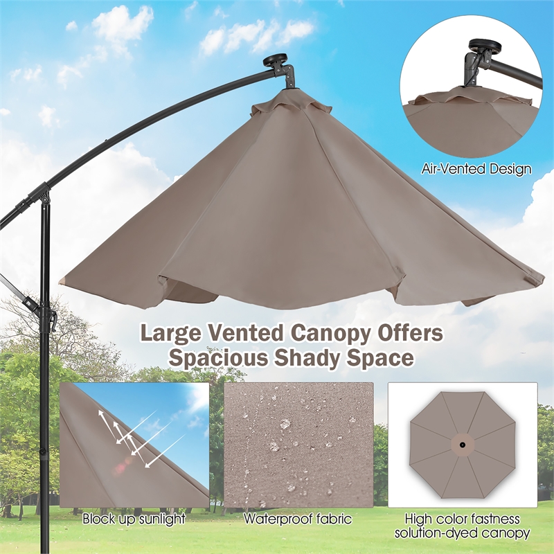 Pemberly Row Solar Powered 32LED Lighted Patio Offset Umbrella Outdoor Coffee