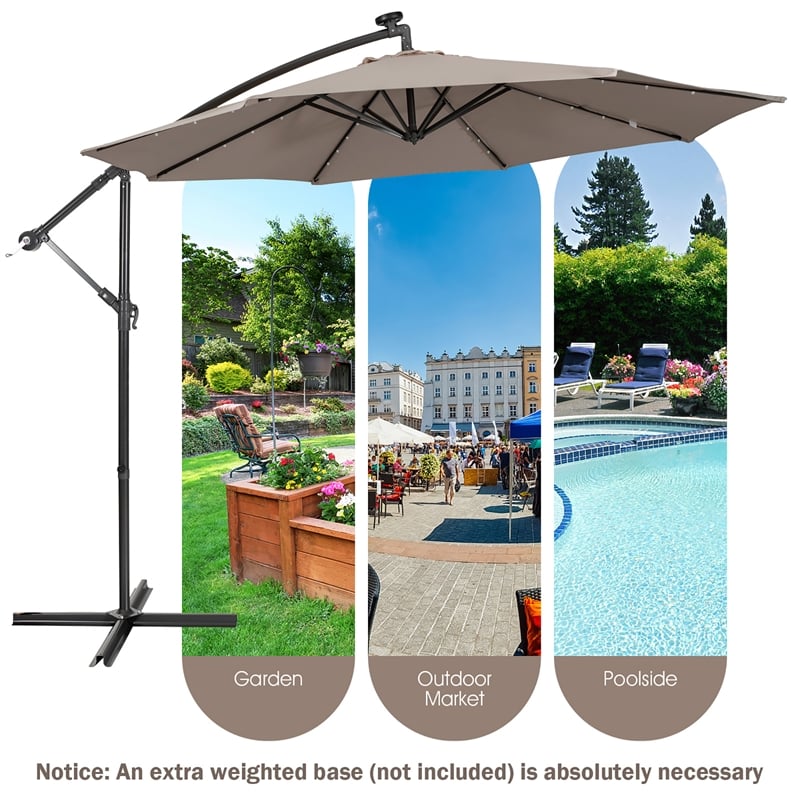 Pemberly Row Solar Powered 32LED Lighted Patio Offset Umbrella Outdoor Coffee