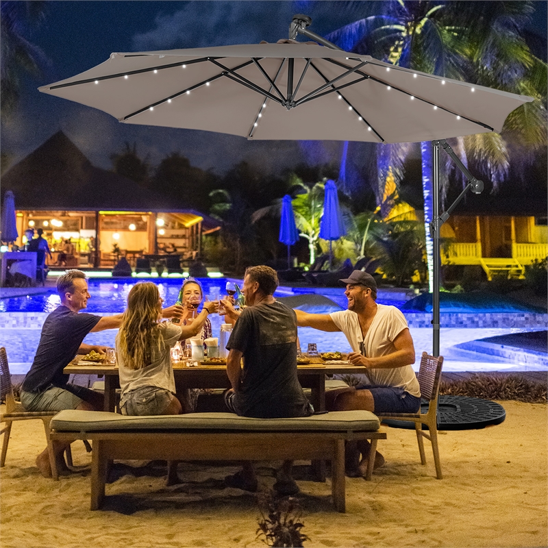Pemberly Row Solar Powered 32LED Lighted Patio Offset Umbrella Outdoor Coffee