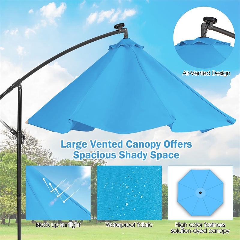 Pemberly Row 10FT Solar Powered 32LED Lighted Patio Offset Umbrella Outdoor Blue