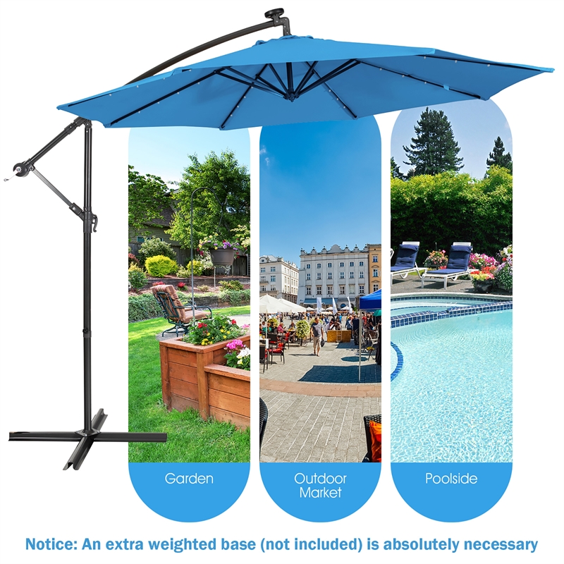 Pemberly Row 10FT Solar Powered 32LED Lighted Patio Offset Umbrella Outdoor Blue