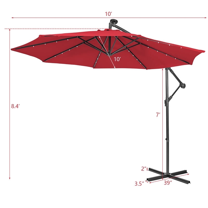Pemberly Row Solar Powered 32LED Lighted Patio Offset Umbrella Outdoor Wine