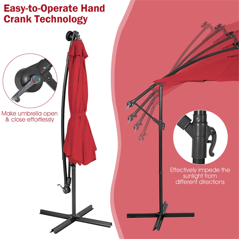 Pemberly Row Solar Powered 32LED Lighted Patio Offset Umbrella Outdoor Wine