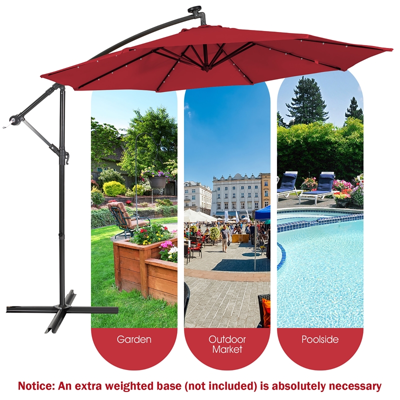 Pemberly Row Solar Powered 32LED Lighted Patio Offset Umbrella Outdoor Wine