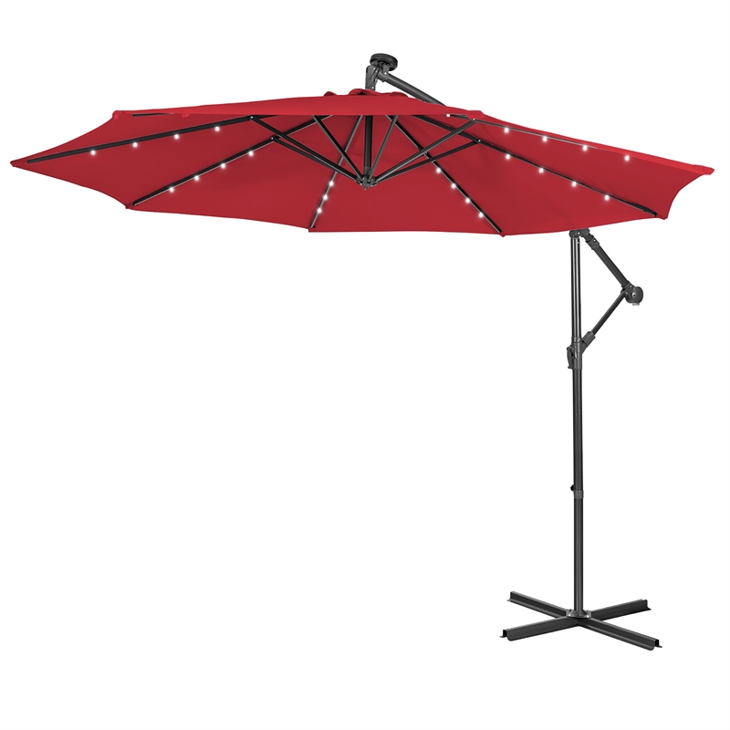 Pemberly Row Solar Powered 32LED Lighted Patio Offset Umbrella Outdoor Wine