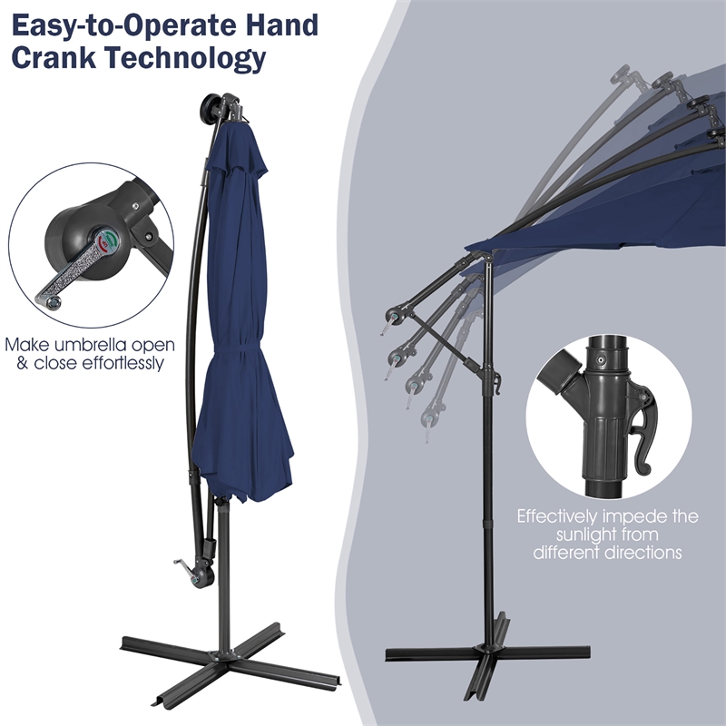 Pemberly Row Solar Powered 32LED Lighted Patio Offset Umbrella Outdoor Navy