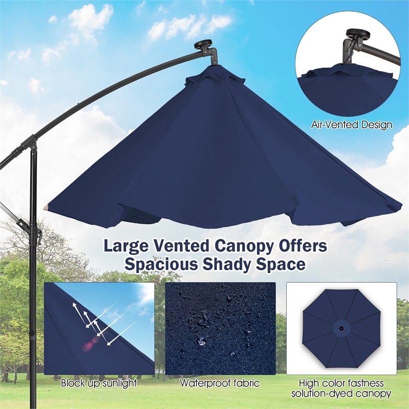 Pemberly Row Solar Powered 32LED Lighted Patio Offset Umbrella Outdoor Navy