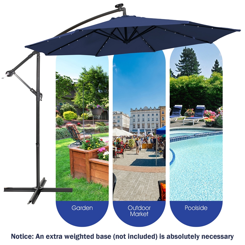 Pemberly Row Solar Powered 32LED Lighted Patio Offset Umbrella Outdoor Navy