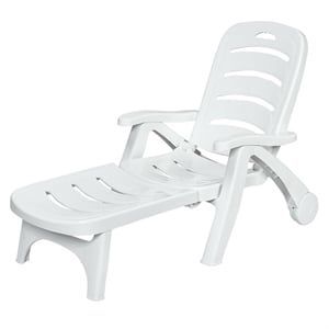Pemberly Row Folding Patio Chaise Deck Chair Lounger 5 Position Recliner White