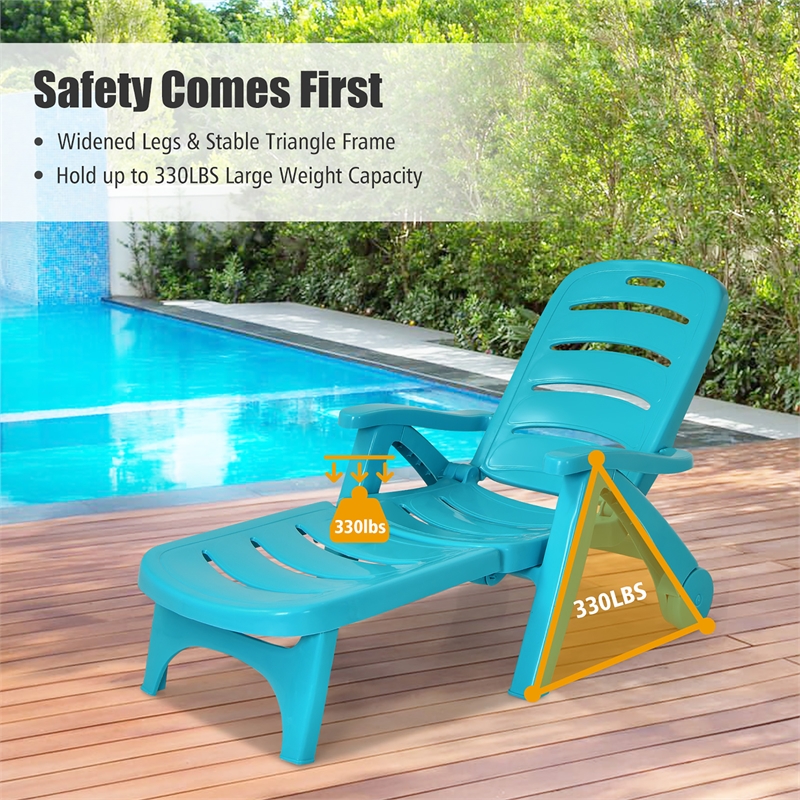 Pemberly Row Folding Patio Chaise Deck Chair Lounger 5 Position Recliner