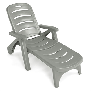 Pemberly Row Folding Patio Chaise Deck Chair Lounger 5 Position Recliner Gray