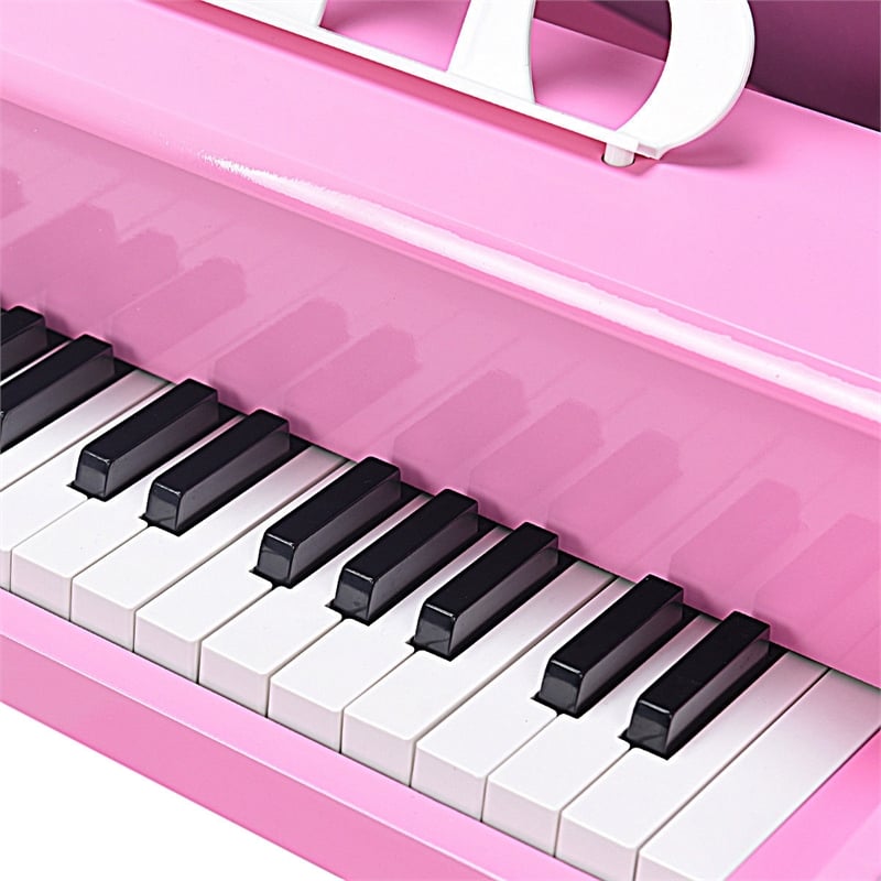 Pemberly Row Children 30 Key Toy Grand Baby Piano with Kids Bench Wood Pink