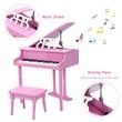 Pemberly Row Children 30 Key Toy Grand Baby Piano with Kids Bench Wood Pink