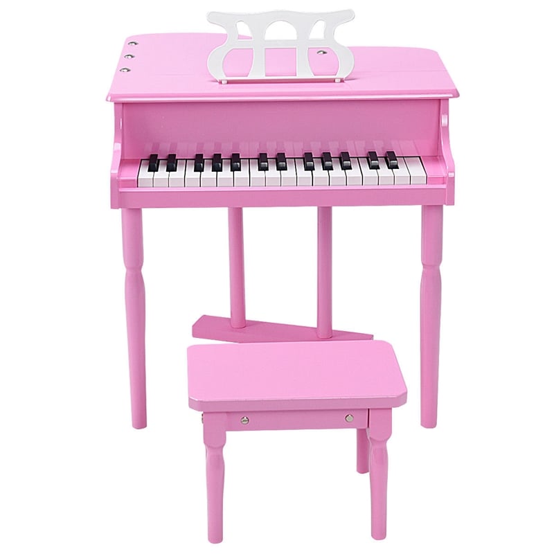 Pemberly Row Children 30 Key Toy Grand Baby Piano with Kids Bench Wood Pink