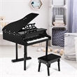 Pemberly Row Children 30 Key Toy Grand Baby Piano with Kids Bench Wood Black