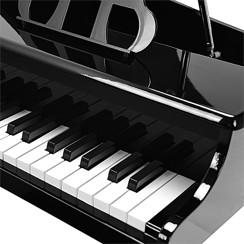 Pemberly Row Children 30 Key Toy Grand Baby Piano with Kids Bench Wood Black
